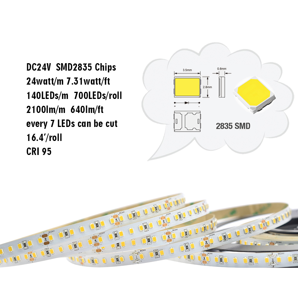 Single Row Series DC24V 2835SMD High CRI 95 700LEDs Waterproof Optional Lighting LED Strip Light, 5m/16.4ft Per Reel By Sale Single Row Series DC24V 2835SMD High CRI 95 700LEDs Waterproof Optional Lighting LED Strip Light, 5m/16.4ft Per Reel By Sale